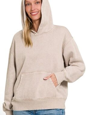 Zenana Outfitters Cream Oversized Pullover Hoodie
